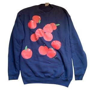 Vintage Liz Lauter Navy Blue Crewneck Sweatshirt Apples Fruit Graphic XL Fall